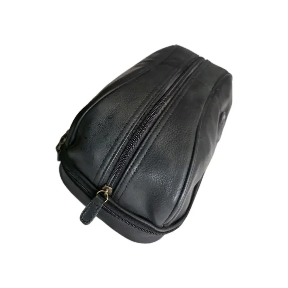 Fossil Leather Toiletry Shaving Kit Travel Bag Multi Compartments Black 11x6x5